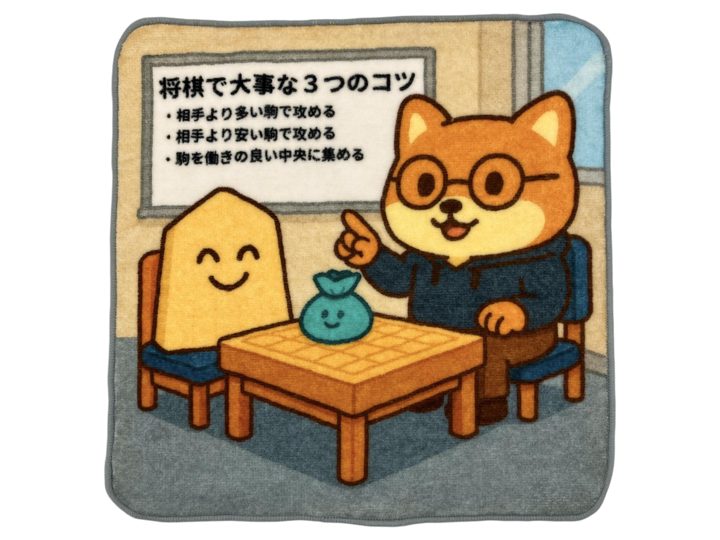 肌触りの良い日本製ミニタオル　ハンカチ　将棋レッスン